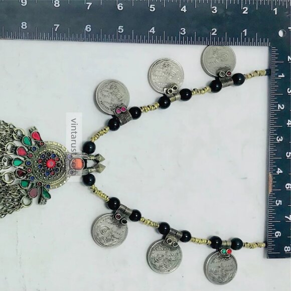 Vintage Kuchi Afghan Pendant Necklace: Beaded Coins, Tribal Jewelry - Picture 9 of 10